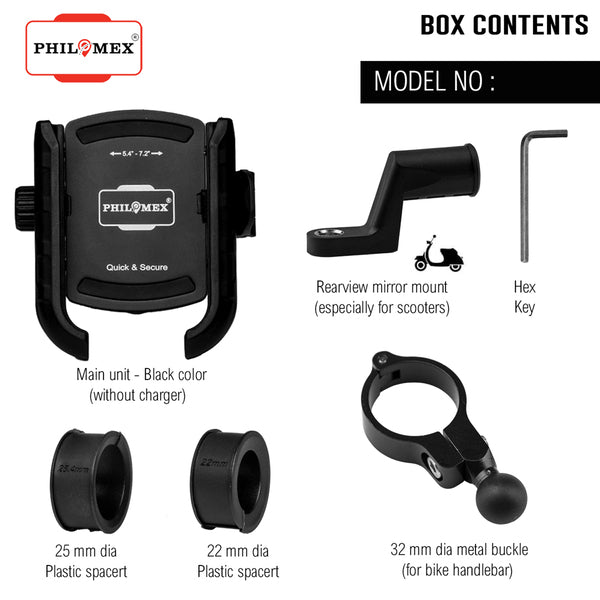 Bike Mobile Holder with Damper | Metal + PA66 | Anti-Vibration Suspension | One-Hand Clip-On | 360° Rotation