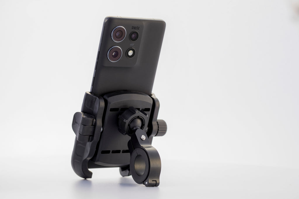 Metal Mobile Phone Holder for Bikes sooters bicycles | PA66 Reinforced | One-Hand Clip-On Release | 360° Rotation | Secure Handlebar Mount