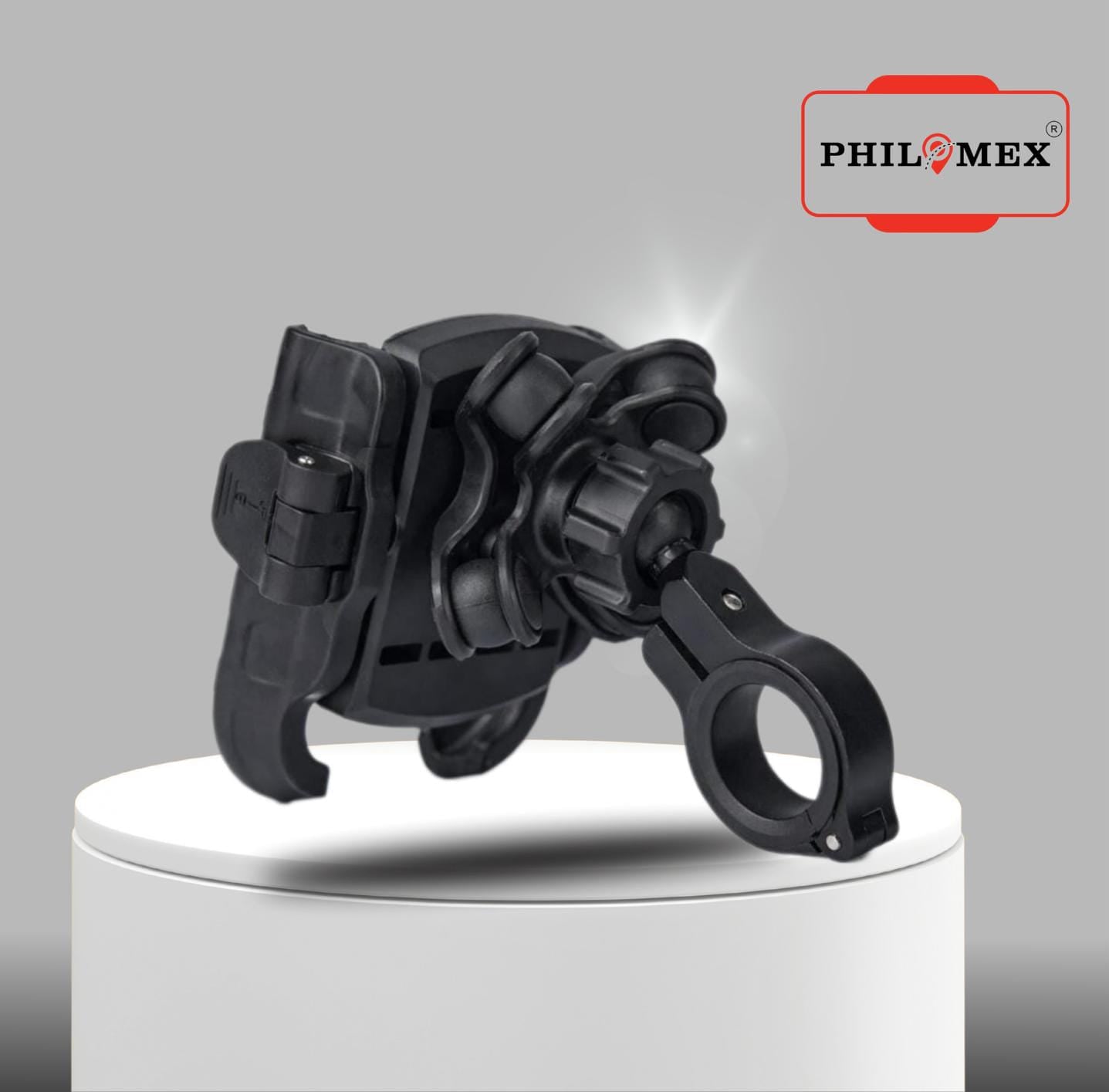 anti- vibration bike mobile holder with damper | Metal + PA66 | Anti-Vibration Suspension | One-Hand Clip-On | 360° Rotation