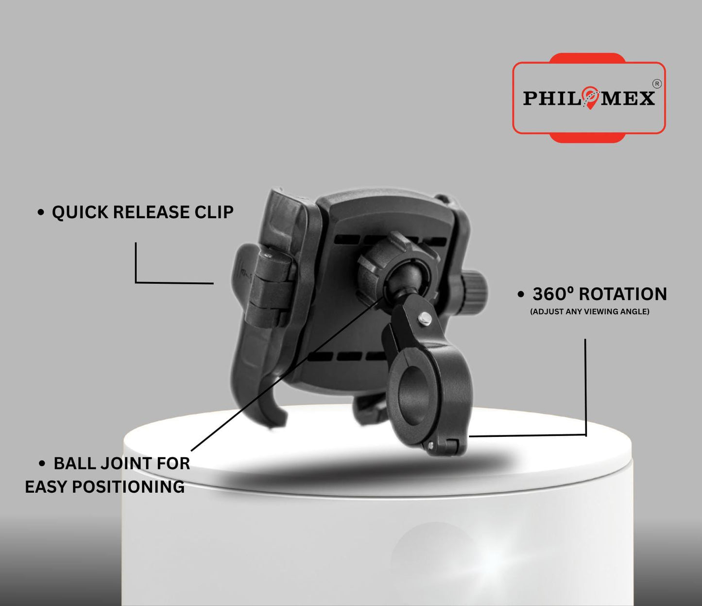 Metal clip on Mobile Phone Holder for Bikes sooters bicycles | PA66 Reinforced | One-Hand Clip-On Release | 360° Rotation | Secure Handlebar Mount