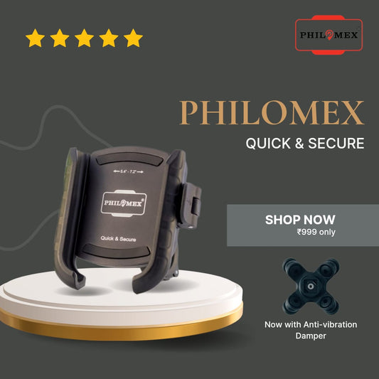 anti- vibration bike mobile holder with damper | Metal + PA66 | Anti-Vibration Suspension | One-Hand Clip-On | 360° Rotation